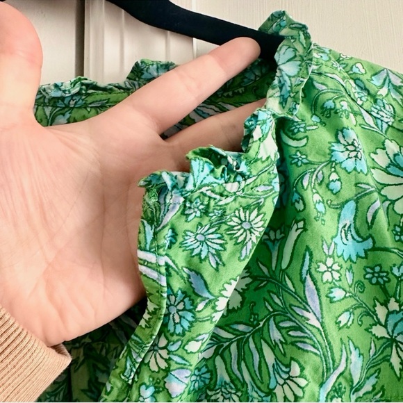 J. Crew Green Floral Puff-Sleeve Marigold Blooms Blouse Extra Small - Picture 6 of 7